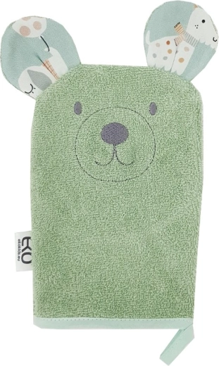 EKO bawełniana myjka z uszkami Bear oliwkowa zieleń 20 × 15 cm
