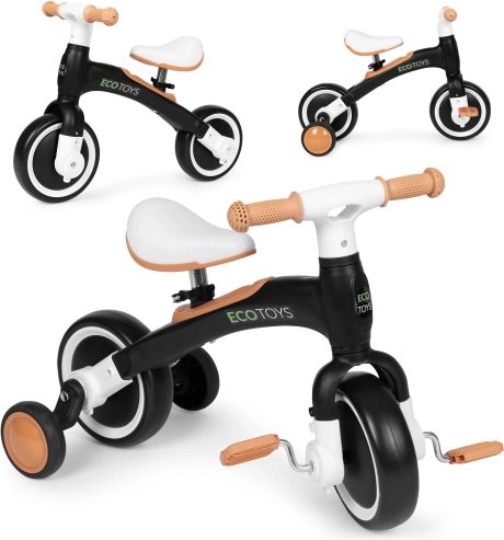 Rowerek biegowy z pedałami 3w1 czarny ECOTOYS