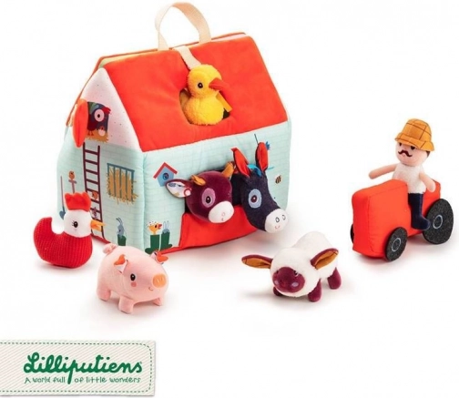 Lilliputiens rozkładana farma z 6 zwierzątkami, farmerem i traktorem 18 m+