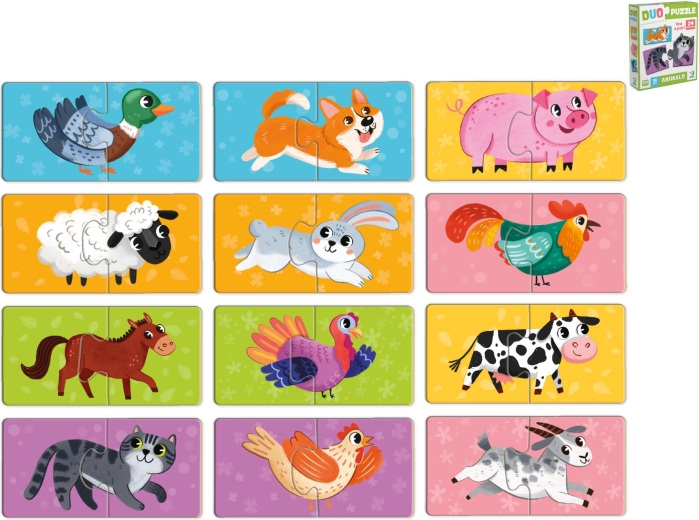 Dziecięce puzzle ze zwierzątkami w pudełku (24 elementy, 12 obrazków) od 18 miesięcy