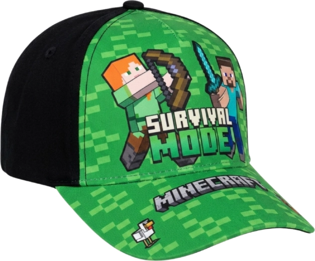 Dziecięca czapka z daszkiem Minecraft Survival Mode zielono-czarna