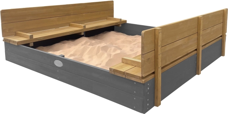 Piaskownica AXI XXL Ella 150 × 150 ze składaną pokrywą i ławkami, szara