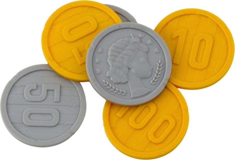 Monety i akcesoria do zabaw w sklep i poszukiwanie skarbów