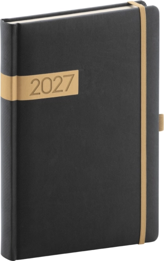 Dzienny terminarz Notique Twill 2027 czarno-złoty 15 × 21 cm