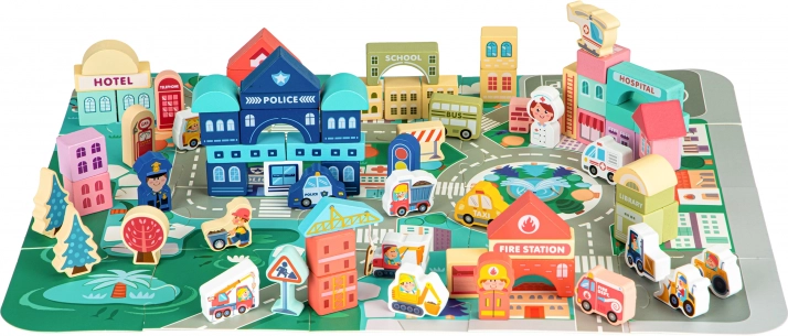 Drewniane edukacyjne miasteczko z matą 121 el. Ecotoys