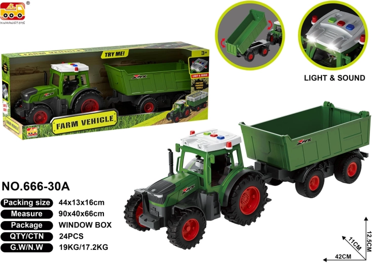 Traktor z przyczepą z efektami świetlnymi i dźwiękowymi