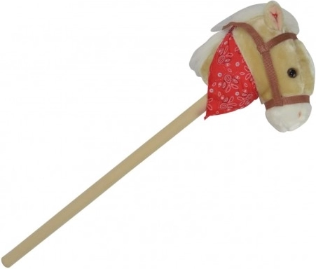 Pluszowy koń na kiju z dźwiękiem 80 cm, beżowy