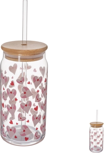 Szklanka z bambusową pokrywką i słomką 0,5 l (mix), 1 szt.
