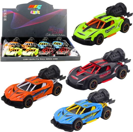 Sportowy samochód z efektami światła, dźwięku i dymu