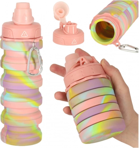 Składana sportowa silikonowa butelka na wodę 500 ml, tęczowa