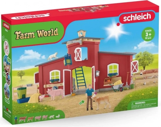 Duży zestaw stodoły Farm World ze zwierzętami i akcesoriami