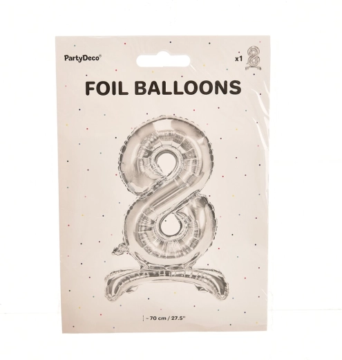 Stojący balon foliowy cyfra 8 srebrny 70 cm
