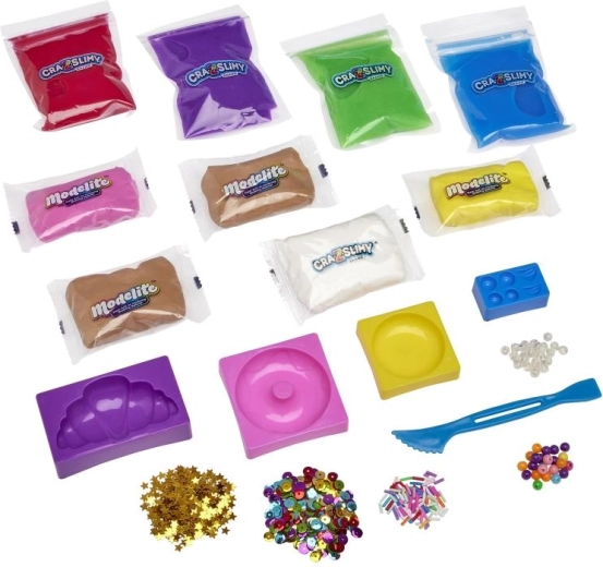 Miks faktur: błyszczący slime, marshmallow slime i lekka masa plastyczna