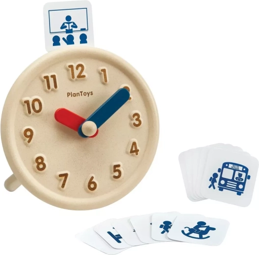 PlanToys drewniany zegar edukacyjny z kartami aktywności
