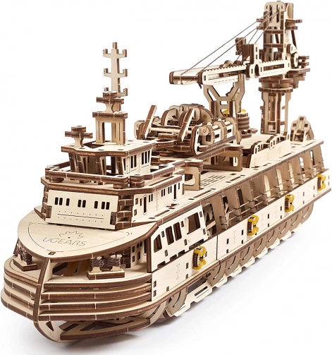 ugears 3d drewniane mechaniczne puzzle łódź badawcza