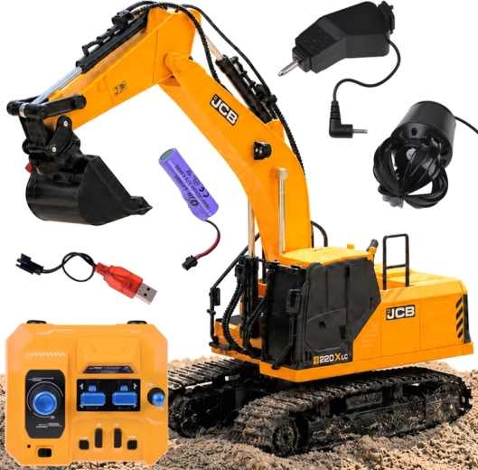 Zdalnie sterowana koparka gąsienicowa JCB z 3 wymiennymi końcówkami - 1 szt.