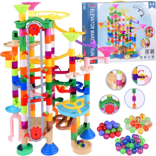 Kolorowy tor kulkowy z windą na baterie, 236 elementów