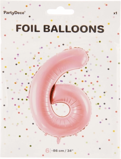 Foliowy balon – cyfra 6, różowy, 86 cm