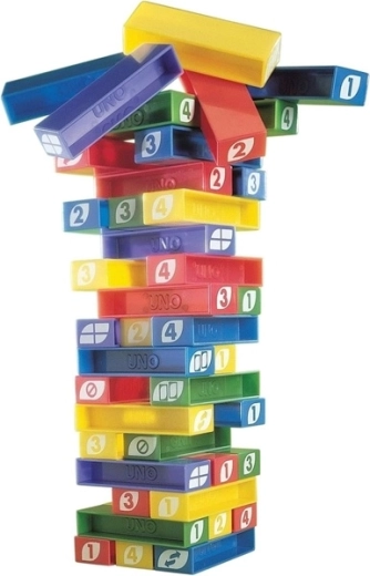 Kolorowe klocki z liczbami i symbolami UNO