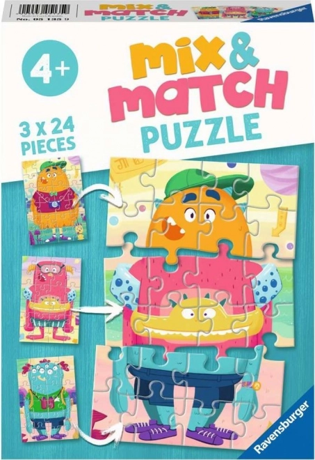 Ravensburger Puzzle Mix & Match: Śmieszne Potwory 3x24 elementów