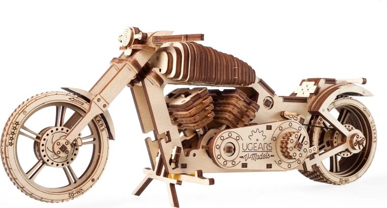 Drewniane puzzle 3D motocykl UGEARS – mechaniczny model bez kleju