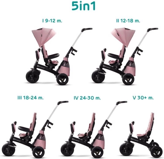 Kinderkraft Easytwist – premiumowy trójkołowy rowerek dziecięcy z obrotowym siedziskiem, mauvelous pink