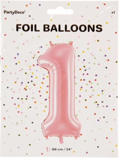 Różowy foliowy balon cyfra 1 86 cm