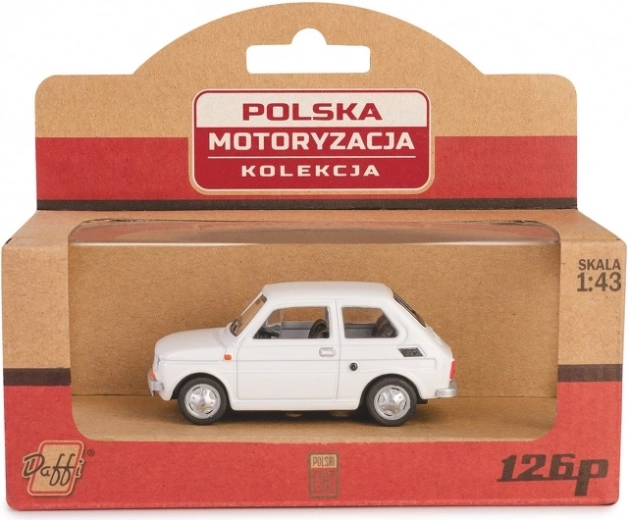 Metalowy model samochodu Fiat 126p PRL w kolorze białym, 1:43