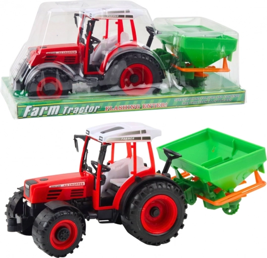 Dziecięcy traktor z siewnikiem – czerwony zestaw do zabawy w farmę
