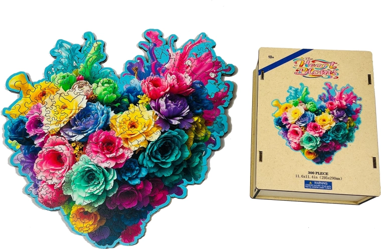 Drewniane puzzle kwiatowe serce