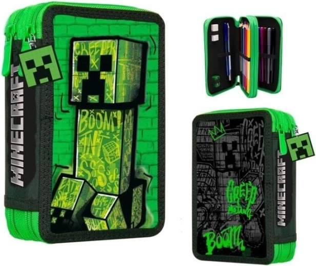 Wyposażony dwukomorowy piórnik Minecraft Creeper