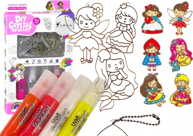 Zestaw witrażowych zawieszek do malowania – księżniczki, 6 szt.