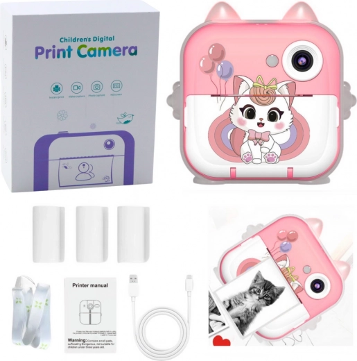 Natychmiastowy aparat z drukarką termiczną Kot Różowy