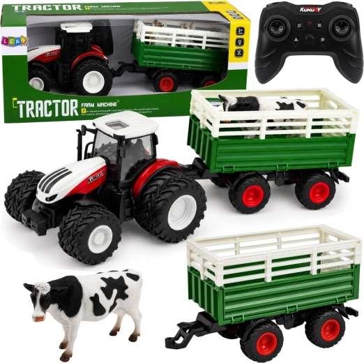 RC traktor rolniczy z przyczepą i figurką krowy 1:24