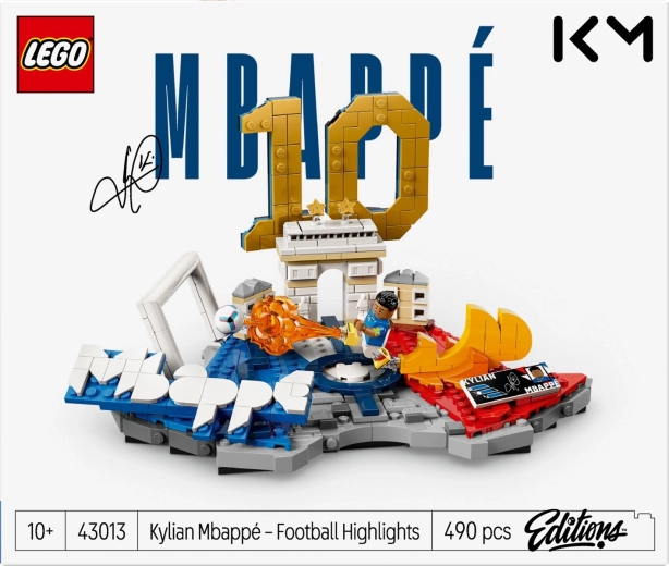 Minifigurka Kyliana Mbappé w dynamicznej pozie