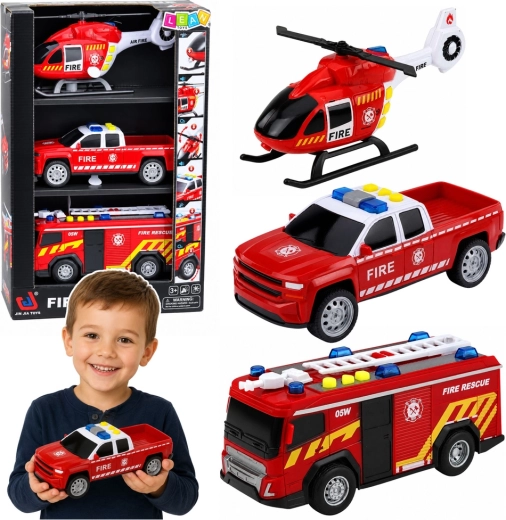 Zestaw 3 pojazdów strażackich Fire rescue 1:32 ze światłami i dźwiękami