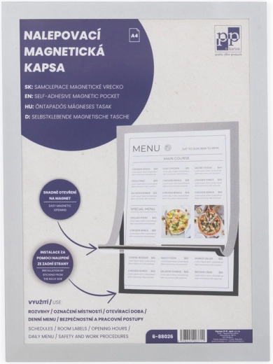 Samoprzylepna magnetyczna kieszeń A4, srebrna