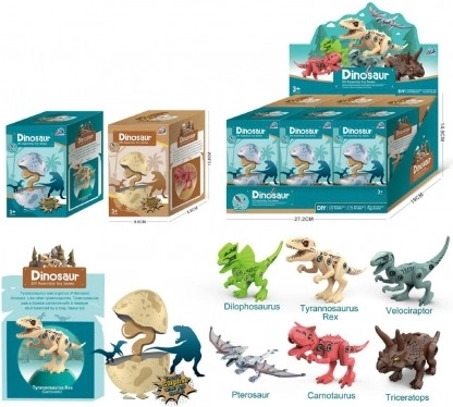 Dinozaur do skręcania w jajku – plastikowy zestaw konstrukcyjny 13 cm, 2 rodzaje
