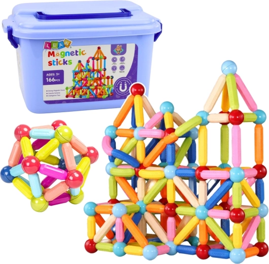 Magnetyczny zestaw konstrukcyjny 3D w pudełku, 166 elementów