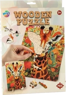 Drewniane puzzle Żyrafa 125 elementów ze stojakiem