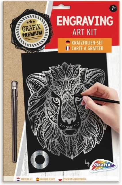 srebrny obrazek do drapania lew GRAFIX