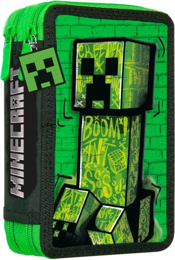 dwukomorowy piórnik z wyposażeniem Minecraft