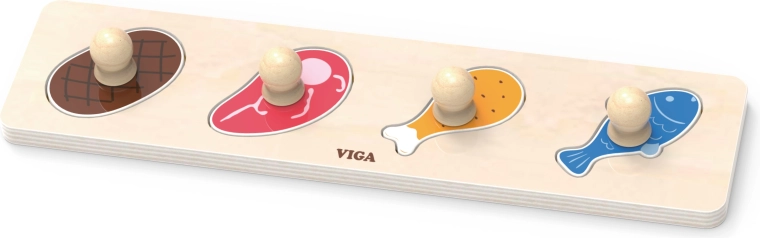 Viga – pierwsze puzzle drewniane do wkładania z uchwytami – jedzenie