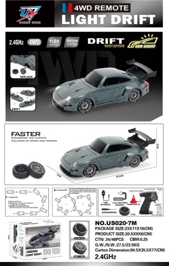 Zdalnie sterowany samochód driftowy R/C 1:20 ze światłami, zielony
