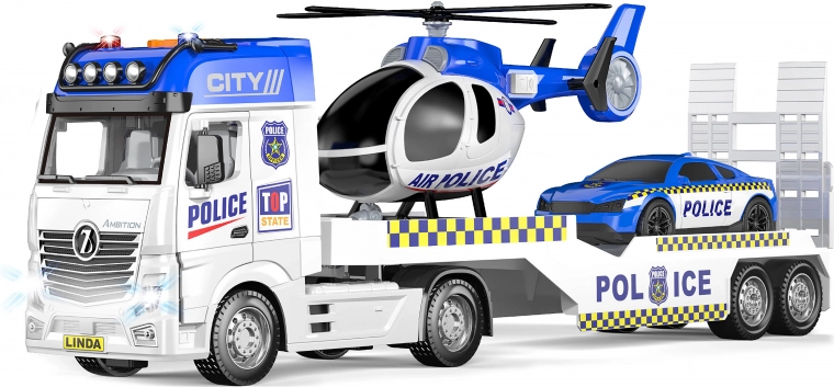 Policyjny ciągnik z helikopterem i efektami 55 cm – zestaw pojazdów