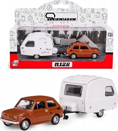 Fiat 126p z przyczepą kempingową Niewiadów N-126 brązowy, model 1:43
