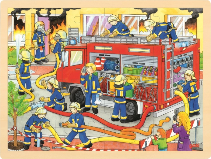 GOKI drewniane puzzle strażacy – walka z ogniem, 48 elementów