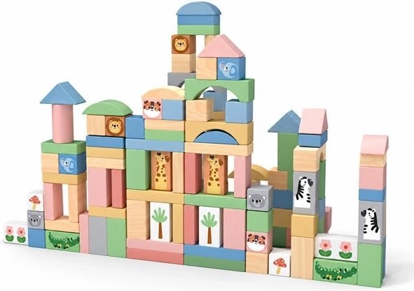 Drewniane klocki Safari Montessori 120 szt. Baby Mix