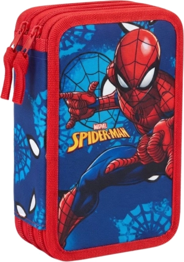 Trzypiętrowy wyposażony piórnik szkolny Spider-Man w kolorze niebiesko-czerwonym