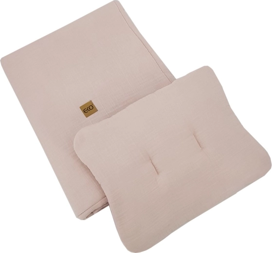 EKO muślinowy komplet do łóżeczka 2-częściowy powder pink 30 × 40 cm i 75 × 100 cm